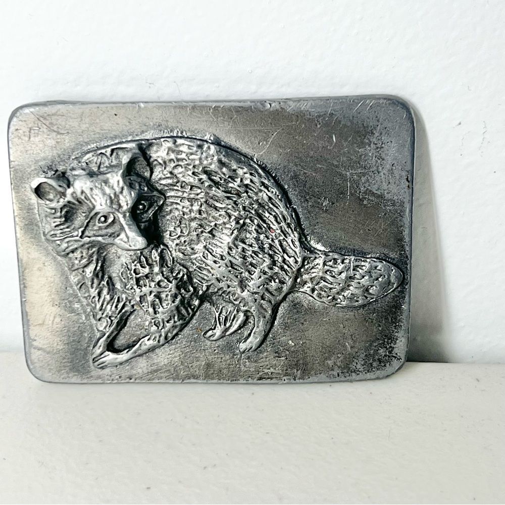 Vintage Raccoon Metal 3D Textured Relief Carved Belt Buckle
